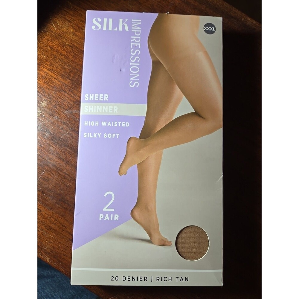 Silk Impressions XXXL Sheer Shimmer High Waisted 2 Pair XXXL 20 Denier Rich Tan